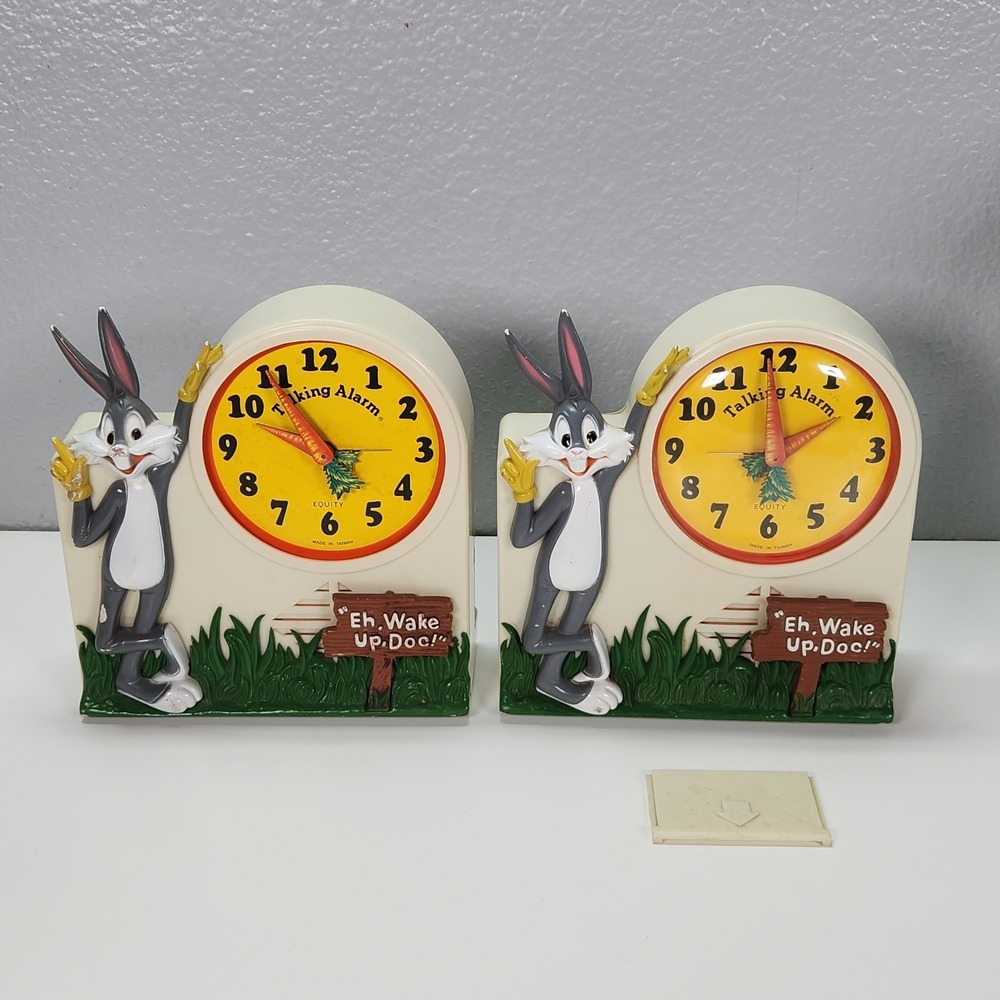 2 Janex Bugs Bunny 1974 Talking Wind Up Alarm Clock for Parts/Repair Warner Bros